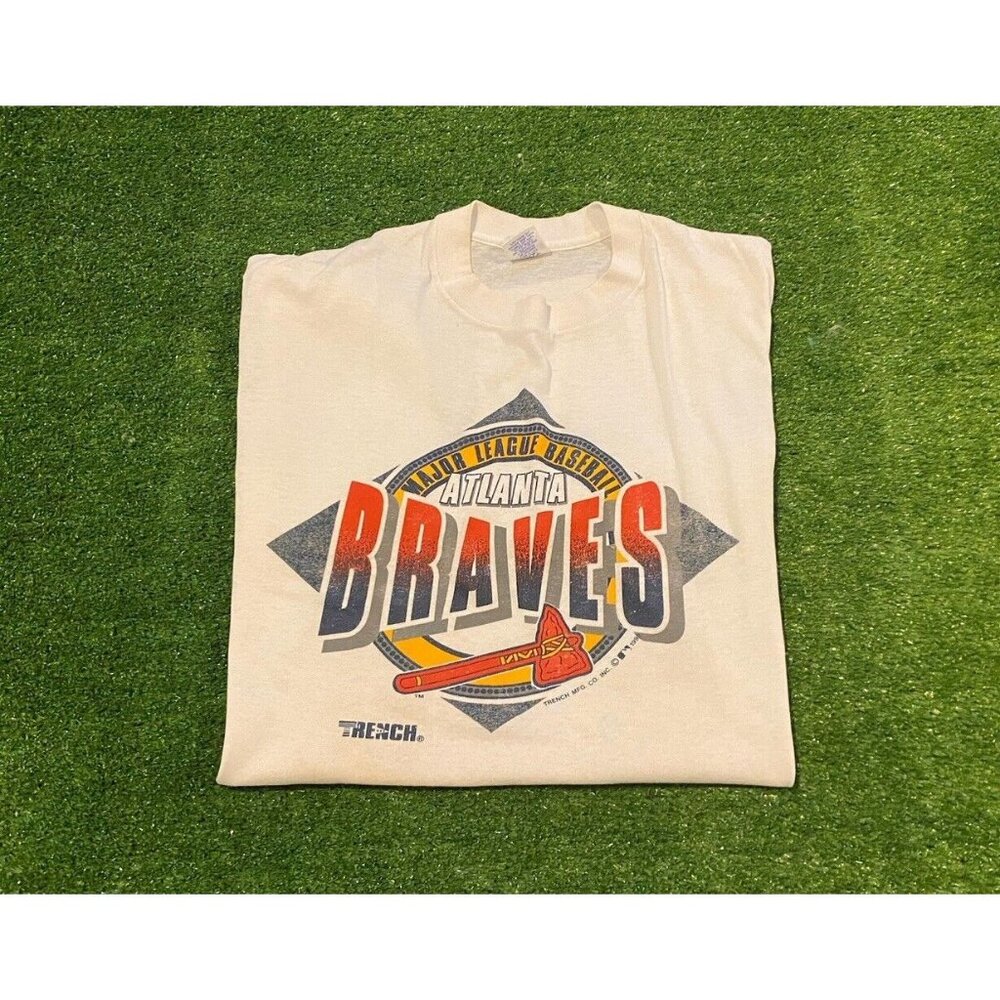 Vintage Atlanta Braves shirt large white mens 1990s Trench MFG Greg Maddux
